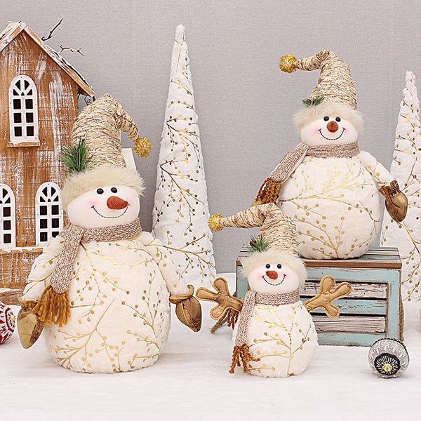 Christmas Snowman Decorative Figurine with Printed Fabric Hats