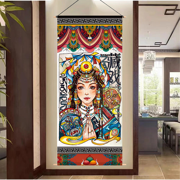 Tibetan Thangka Female Deity Portrait Wall Hanging